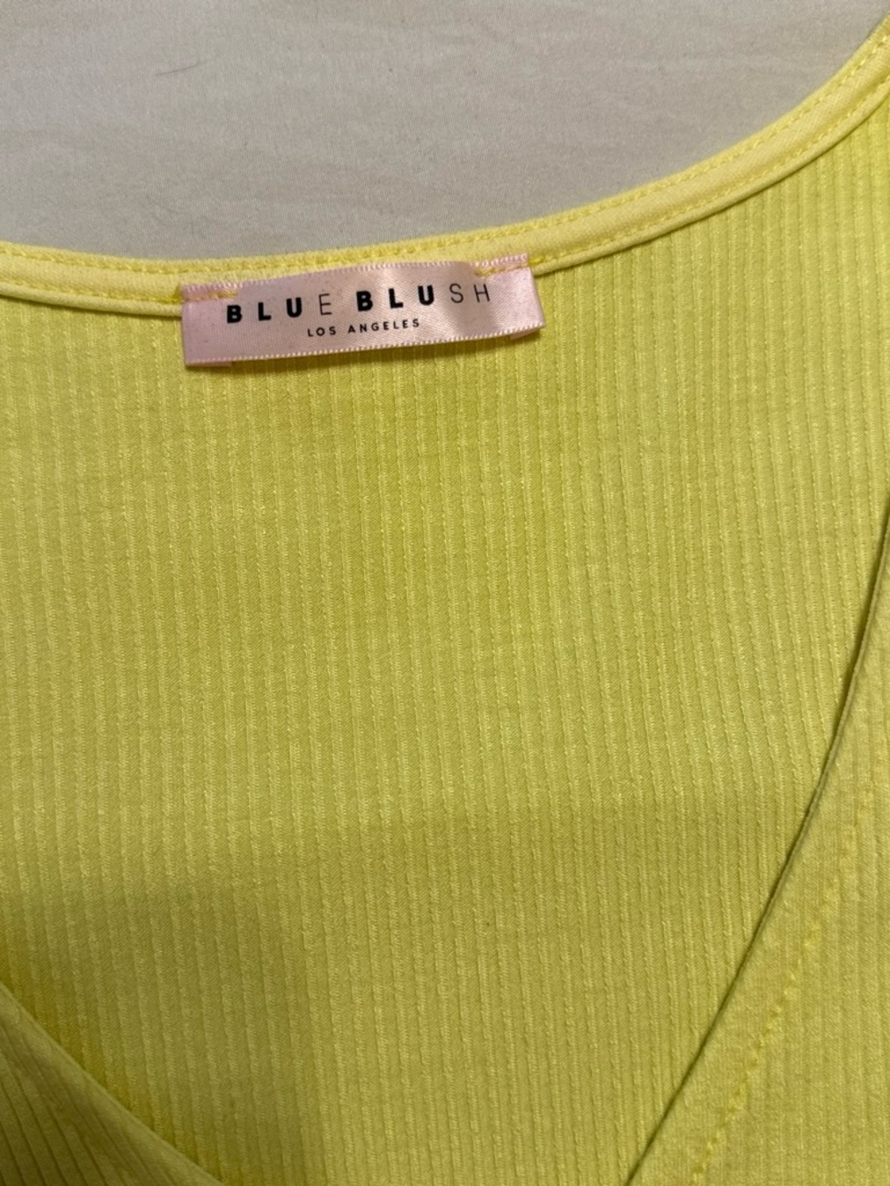 Blue Blush Yellow Ribbed Button-Front Cropped Top - Picture 2 of 3